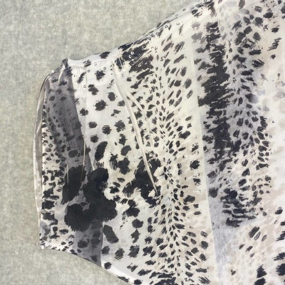 Jess & Jane Women's Tunic White Red Poppy Sequin Sheer Cheetah Asymmetrical XL - Picture 7 of 14